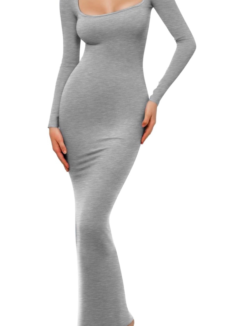 Sleek Long Sleeve Gray Bodycon Maxi Dress